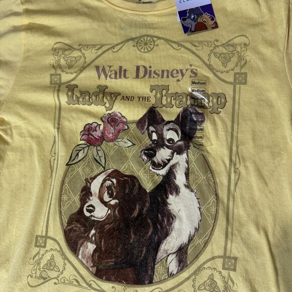 Disney Lady And The Tramp Shirt Mens Medium Yellow Graphic Tee Classic - Picture 2 of 7